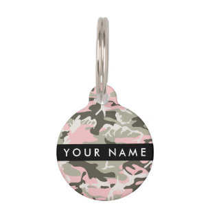 Médaillon Pour Animaux Camouflage rose et vert Votre nom Personnalisez