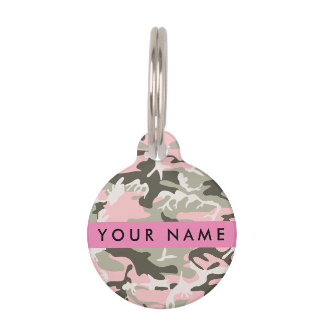 Médaillon Pour Animaux Camouflage rose et vert Votre nom Personnalisez (Devant)