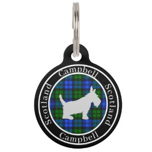 Médaillon Pour Animaux Campbell Tartan & Scottie Dog Personnalisé