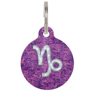 Médaillon Pour Animaux Capricorn Zodiac Sign Fuchsia Digital Camouflage