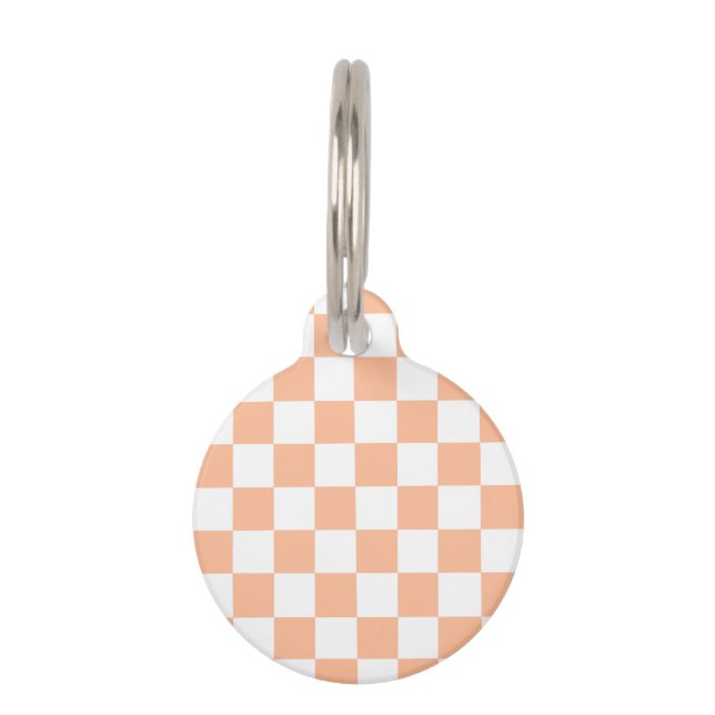 Médaillon Pour Animaux Carrés à carreaux pêche orange blanc géométrique (Devant)
