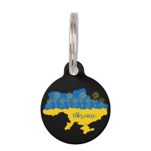 Médaillon Pour Animaux Carte de l'Ukraine avec tournesol et drapeau ukrai