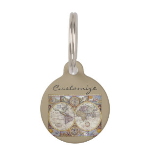 Médaillon Pour Animaux Carte Vintage World Traveller