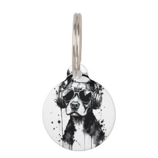 Médaillon Pour Animaux Casque Cool Dog Cute Pets Encre noir et blanc