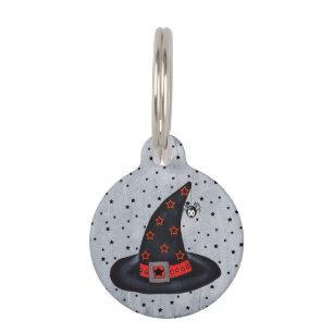 Médaillon Pour Animaux Casquette de sorcière noire étoiles mignonne araig