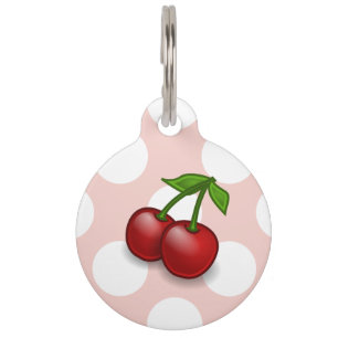 Médaillon Pour Animaux Cerise, Paire De Cerises, Feuilles - Vert Rouge