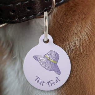 Médaillon Pour Animaux Chapeau de paille dessiné à la main lilas