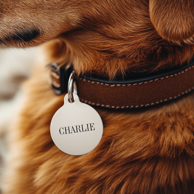 Médaillon Pour Animaux Charlie Classic Nom Monogramme | Beige (Créateur téléchargé)