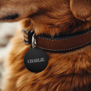 Médaillon Pour Animaux Charlie Nom Classique Monogramme Noir
