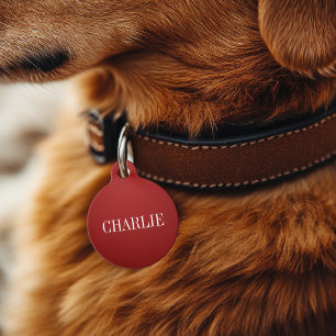Médaillon Pour Animaux Charlie Nom Monogramme Classique Rouge