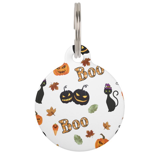 Médaillon Pour Animaux Chat Boo Halloween (Devant)