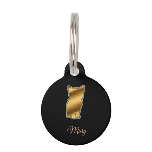 Médaillon Pour Animaux Chat d'or noir moderne (Devant)