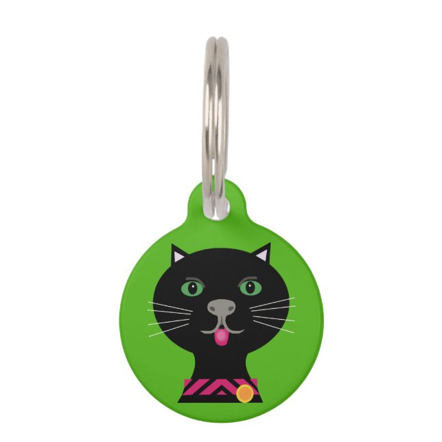 Médaillon Pour Animaux Chat noir avec les yeux verts sur l'arrière - plan (Devant)