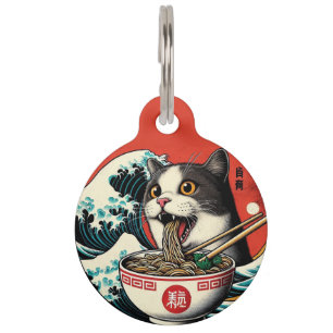 Médaillon Pour Animaux Chat Ramen Art Japonais Style Vintage