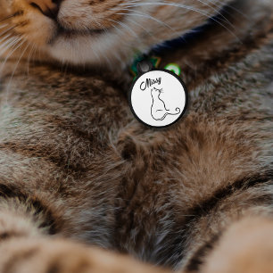 Médaillon Pour Animaux Chat silhouette simple ligne noir et blanc