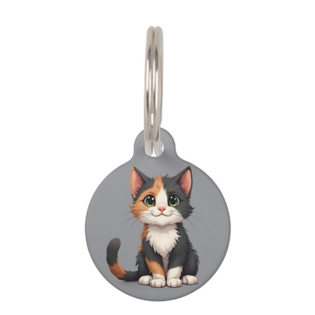 Médaillon Pour Animaux Chaton Calico Fantaisiste avec une Attitude de Cha (Devant)