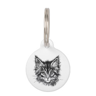 Médaillon Pour Animaux Chaton noir et blanc Nom Numéro Email Dos