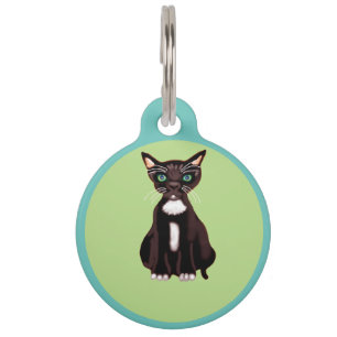 Médaillon Pour Animaux Chaton noir et blanc sur arrière - plan vert