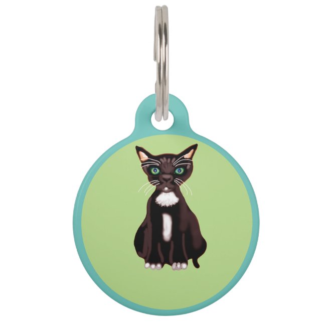 Médaillon Pour Animaux Chaton noir et blanc sur fond vert (Devant)