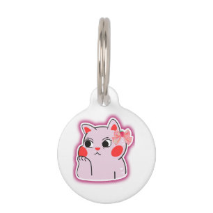 Médaillon Pour Animaux Chaton Rose Ruban Fraise – Design de Dessin Animé