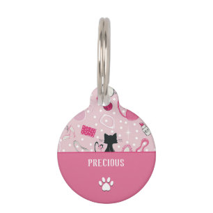Médaillon Pour Animaux Chats à coeur rose milieu du siècle
