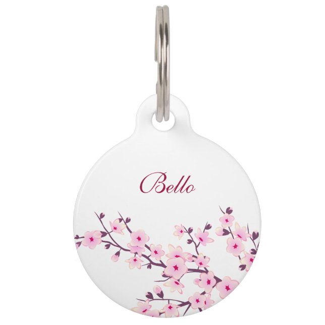 Médaillon Pour Animaux Cherry Blossom Pink White Chien Nom Votre adresse (Devant)