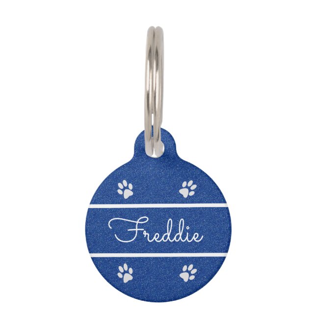 Médaillon Pour Animaux Chic Blue Faux Parties scintillant Customisé Chat (Devant)