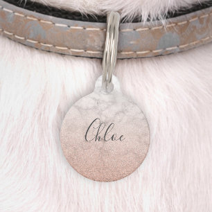Médaillon Pour Animaux Chic Rose Parties scintillant or Marbre Ombre