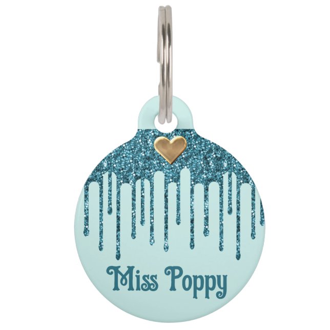Médaillon Pour Animaux Chic Turquoise Blue Sparkling Parties scintillant  (Devant)
