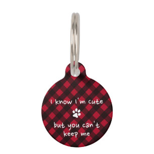 Médaillon Pour Animaux Chien Chien Funny Rouge Buffalo Plaid Personnalisé