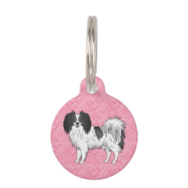 Médaillon Pour Animaux Chien De Caricature Phalène Noir Et Blanc Sur Coeu (Devant)