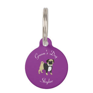 Médaillon Pour Animaux Chien de chambre avec Carlin à Tuxedo sur Purple