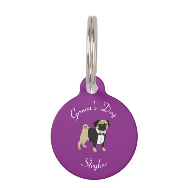 Médaillon Pour Animaux Chien de chambre avec Carlin à Tuxedo sur Purple (Devant)