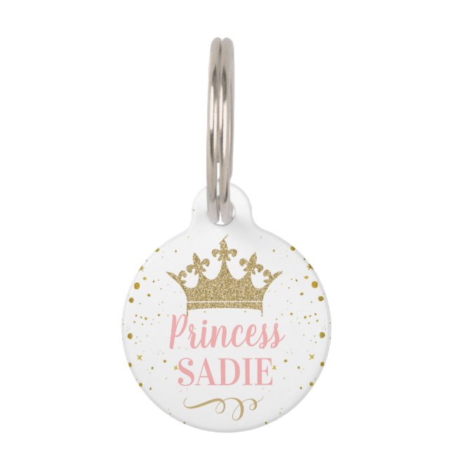 Médaillon Pour Animaux Chien de chat Couronne rose princesse (Devant)