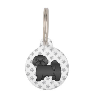 Médaillon Pour Animaux Chien de dessin animé mignon Lhasa Apso noir & inf