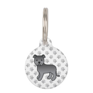 Médaillon Pour Animaux Chien de dessin animé Staffie anglais bleu & infor