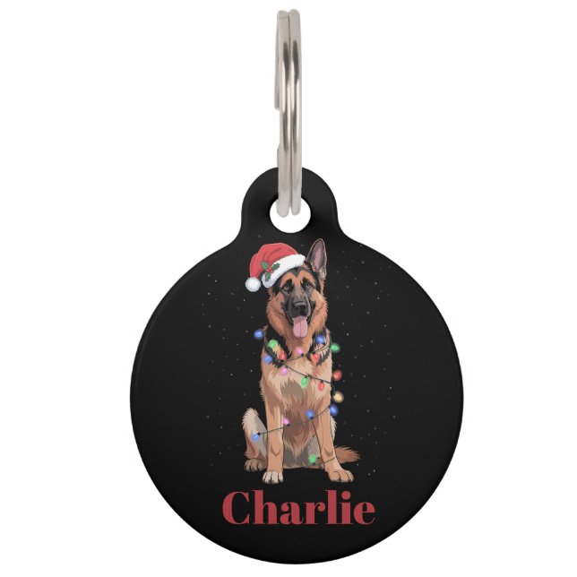 Médaillon Pour Animaux Chien de Noël Berger Allemand Nom Personnalisé (Devant)