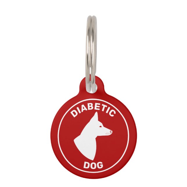 Médaillon Pour Animaux Chien Diabétique Avec Oreilles Piquées Rouge et Bl (Devant)