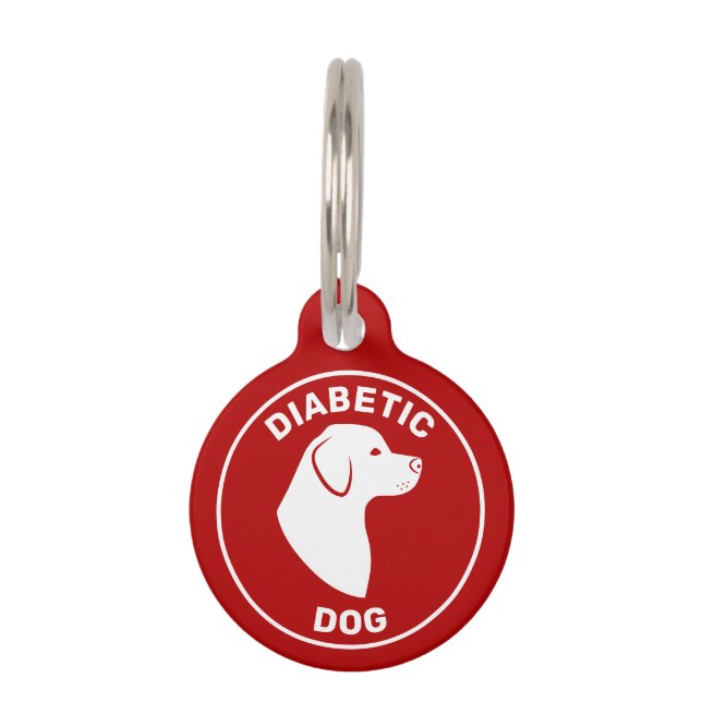 Médaillon Pour Animaux Chien Diabétique Rouge Et Blanc Avec Chien Silhoue (Devant)