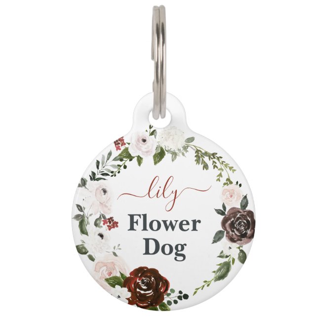 Médaillon Pour Animaux Chien Fleur | Chien au monogramme de mariage (Devant)