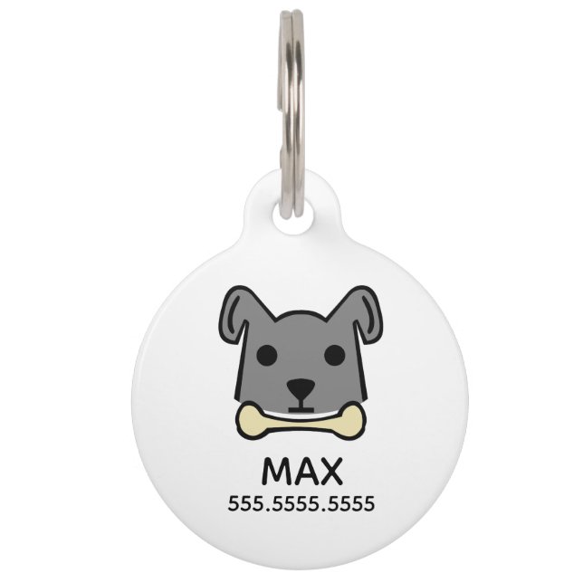 Médaillon Pour Animaux Chien gris, Détails personnalisés de l'animal de c (Devant)