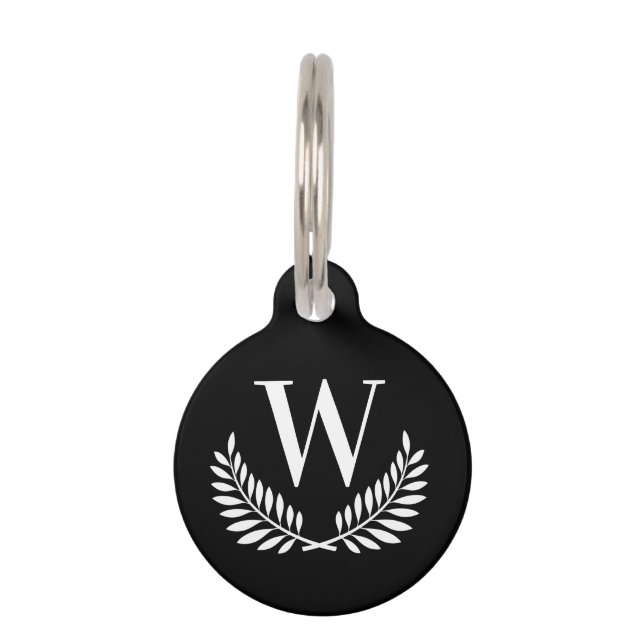 Médaillon Pour Animaux Chien monogramme initial classique en couronne noi (Devant)