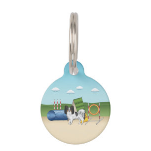 Médaillon Pour Animaux Chien Papillon Tricolore Avec Équipement d'Agilité