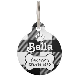 Médaillon Pour Animaux Chien personnalisé noir et blanc plaqué de buffle
