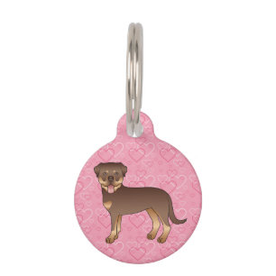 Médaillon Pour Animaux Chien Rottweiler Rouge Et Brun Sur Coeurs Roses