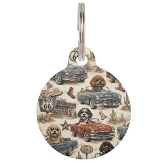 Médaillon Pour Animaux Chien sur la route rétro 66