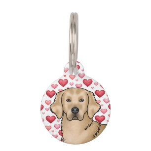 Médaillon Pour Animaux Chien Tête Retriever Golden Jaune Coeurs Rouges Ro