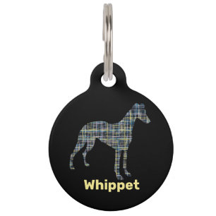 Médaillon Pour Animaux Chien Whippet Silhouette Jaune et Grille noire