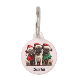 Médaillon Pour Animaux Chiens Pug de Noël