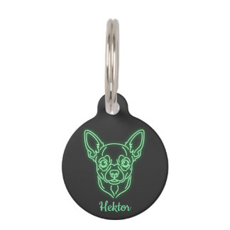 Médaillon Pour Animaux Chihuahua Néon Personnalisé Lumineux
